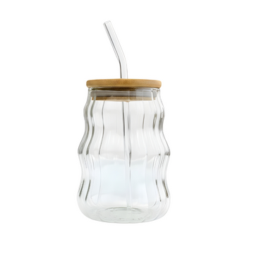 Ribbed Wavy Jar with Bamboo Top