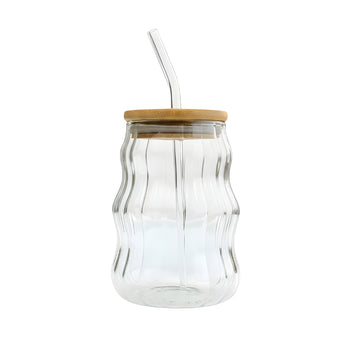 Ribbed Wavy Jar with Bamboo Top