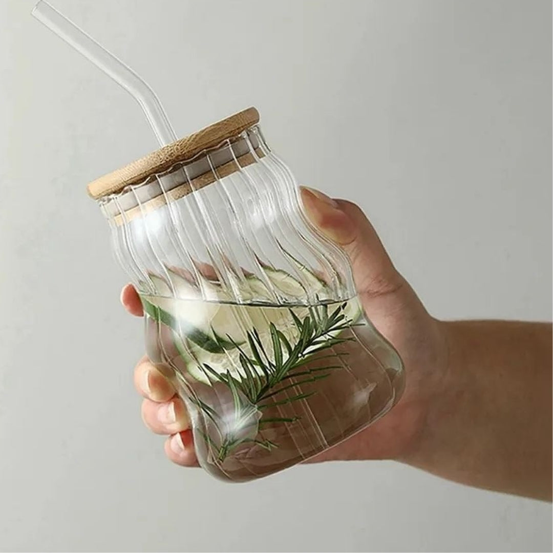 Ribbed Wavy Jar with Bamboo Top